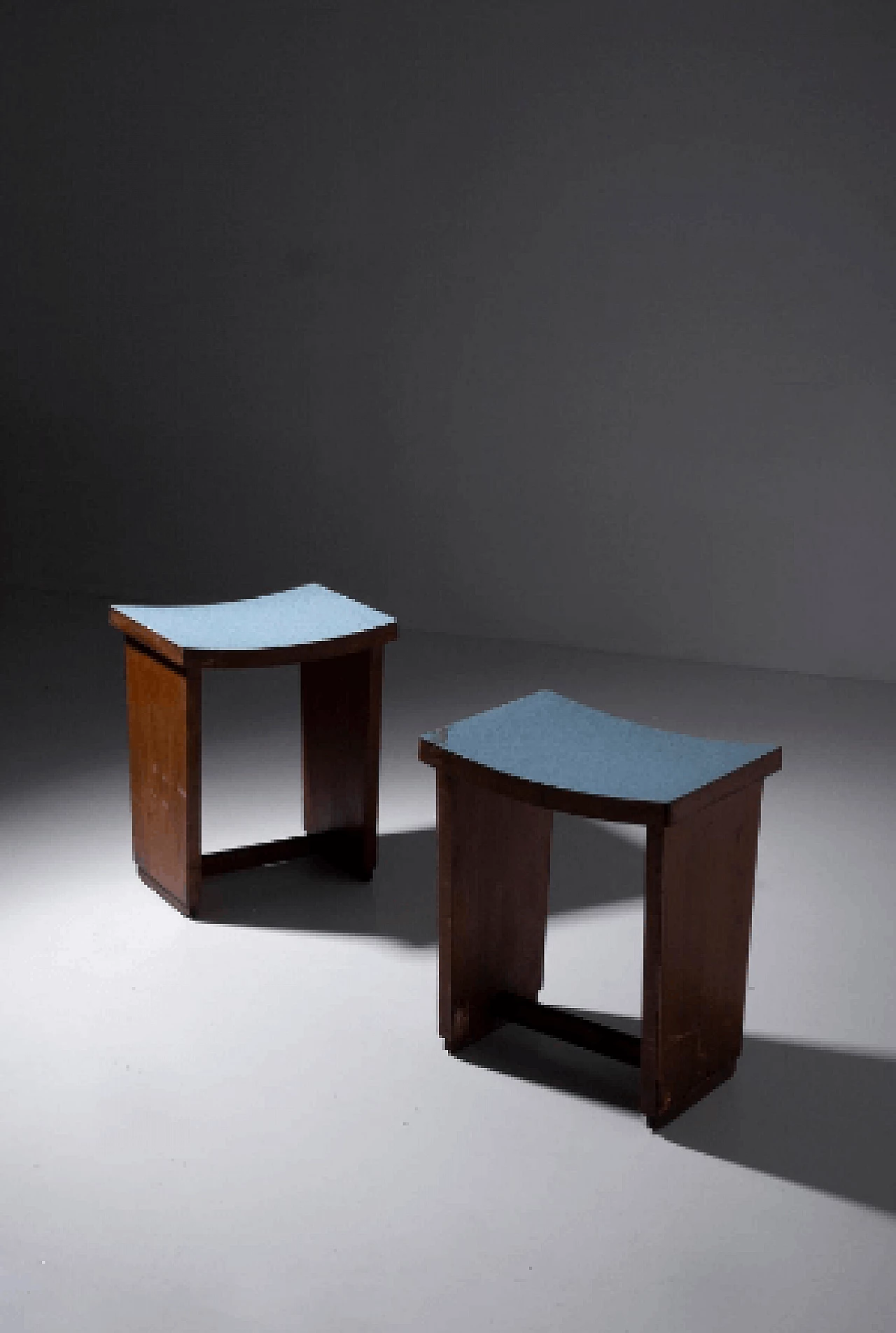 Pair of Art Deco walnut and formica stools, 1920s 3