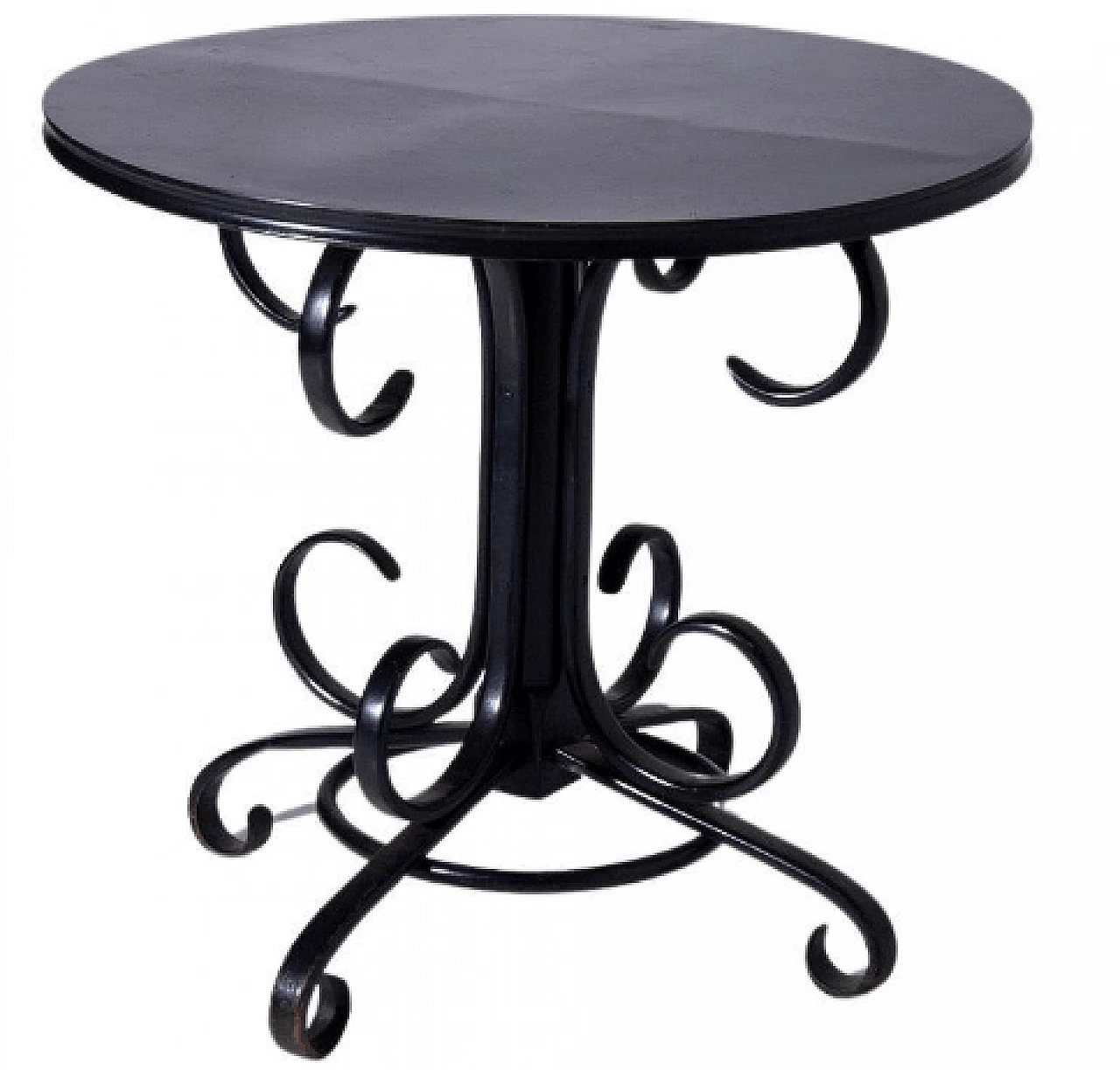 Art Deco round shiny black lacquered wood table, early 20th century 1