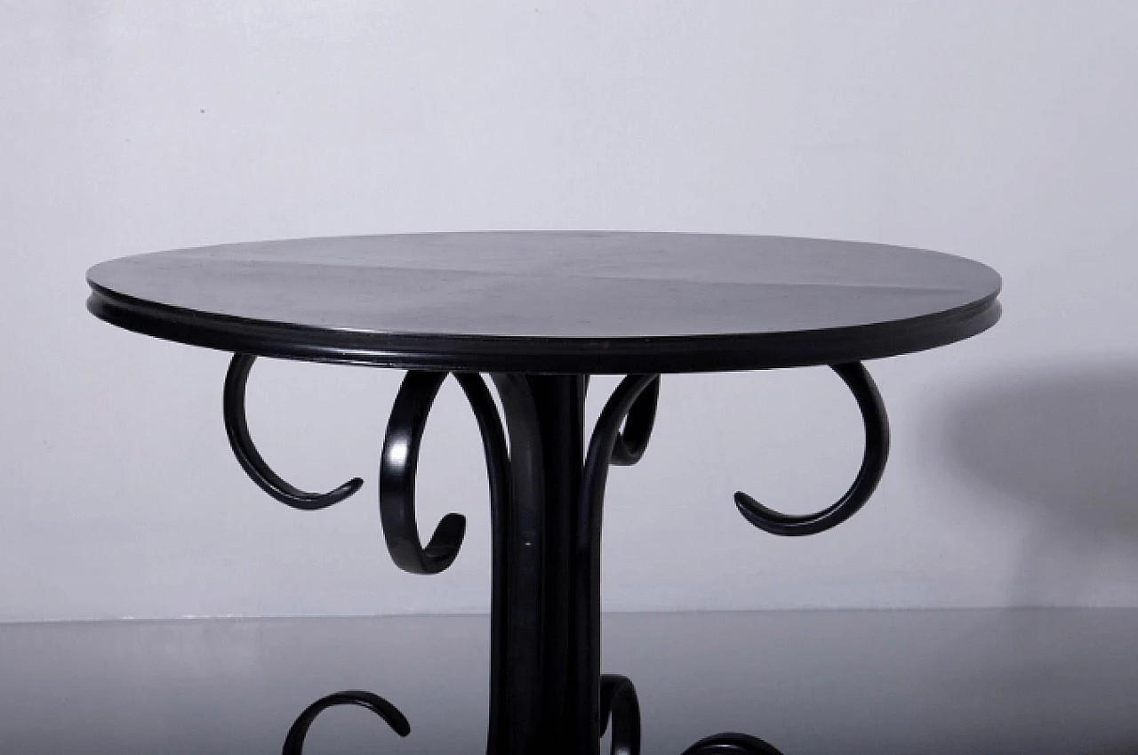 Tavolo Art Déco rotondo in legno laccato nero lucido, inizio '900 5