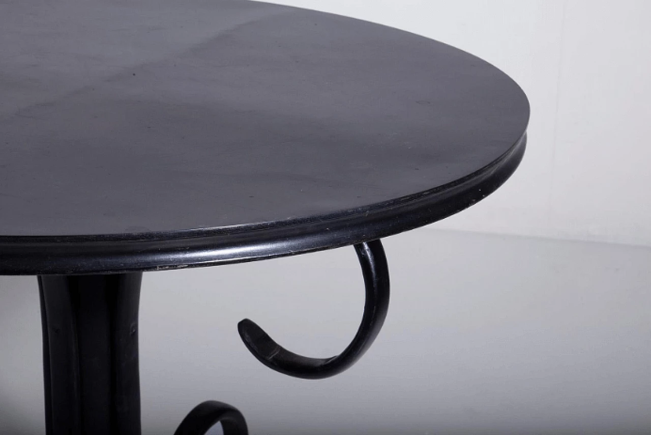 Tavolo Art Déco rotondo in legno laccato nero lucido, inizio '900 10