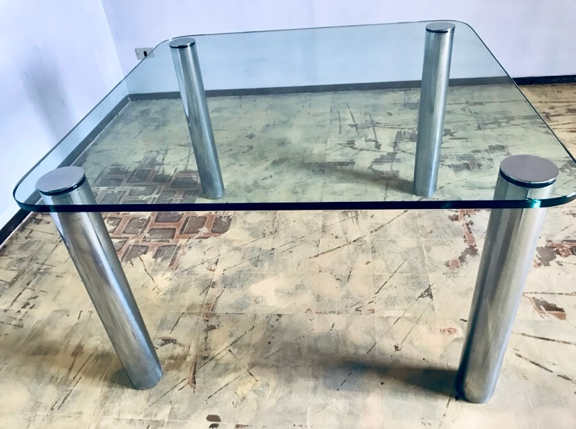 Tavolo in cristallo e acciaio nello stile di Marco Zanuso per