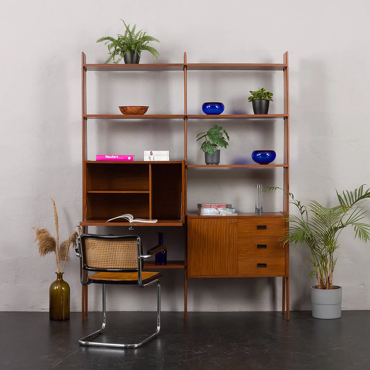 Mahogany and teak bookcase with flap compartment, 1970s 1