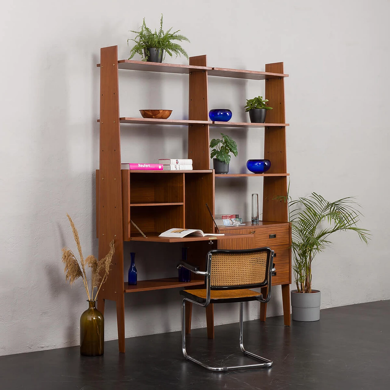 Mahogany and teak bookcase with flap compartment, 1970s 2