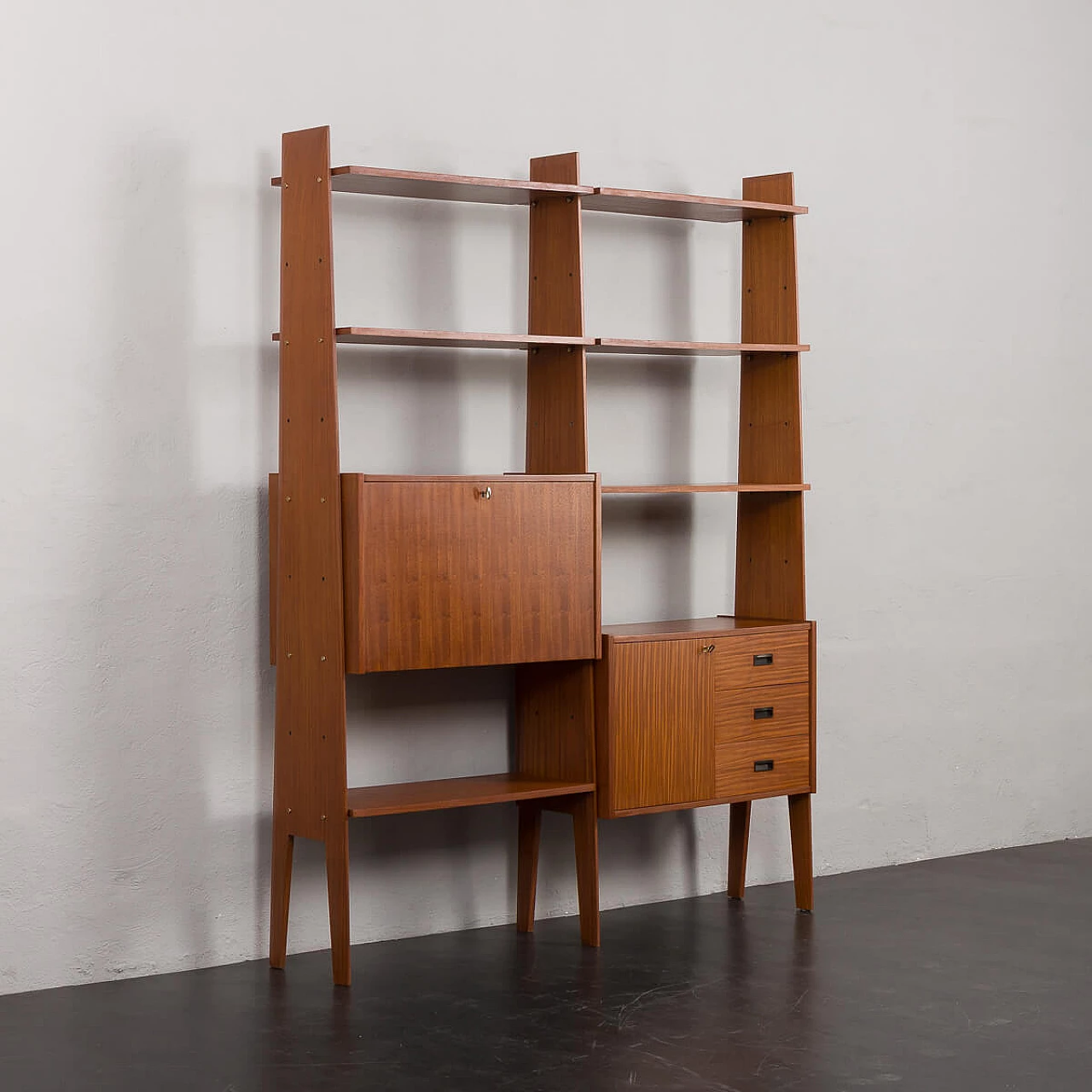 Mahogany and teak bookcase with flap compartment, 1970s 3