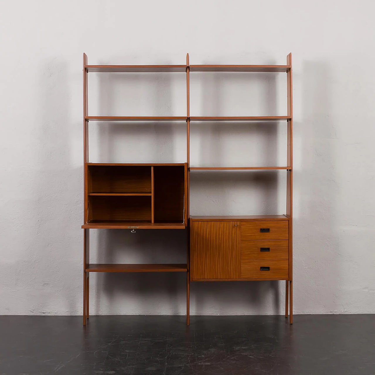 Mahogany and teak bookcase with flap compartment, 1970s 5