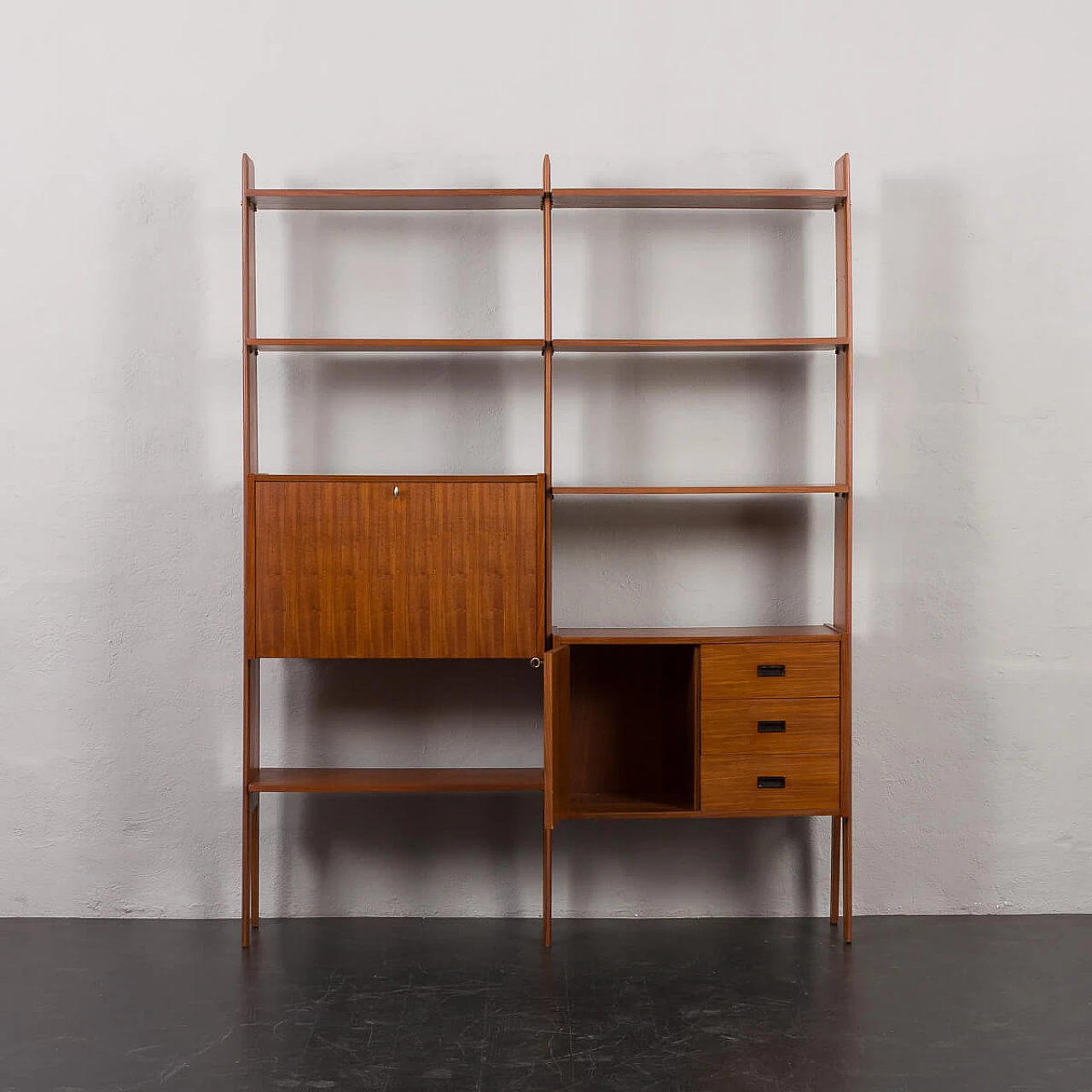 Mahogany and teak bookcase with flap compartment, 1970s 6