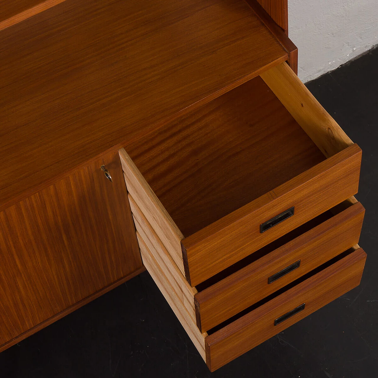 Mahogany and teak bookcase with flap compartment, 1970s 9