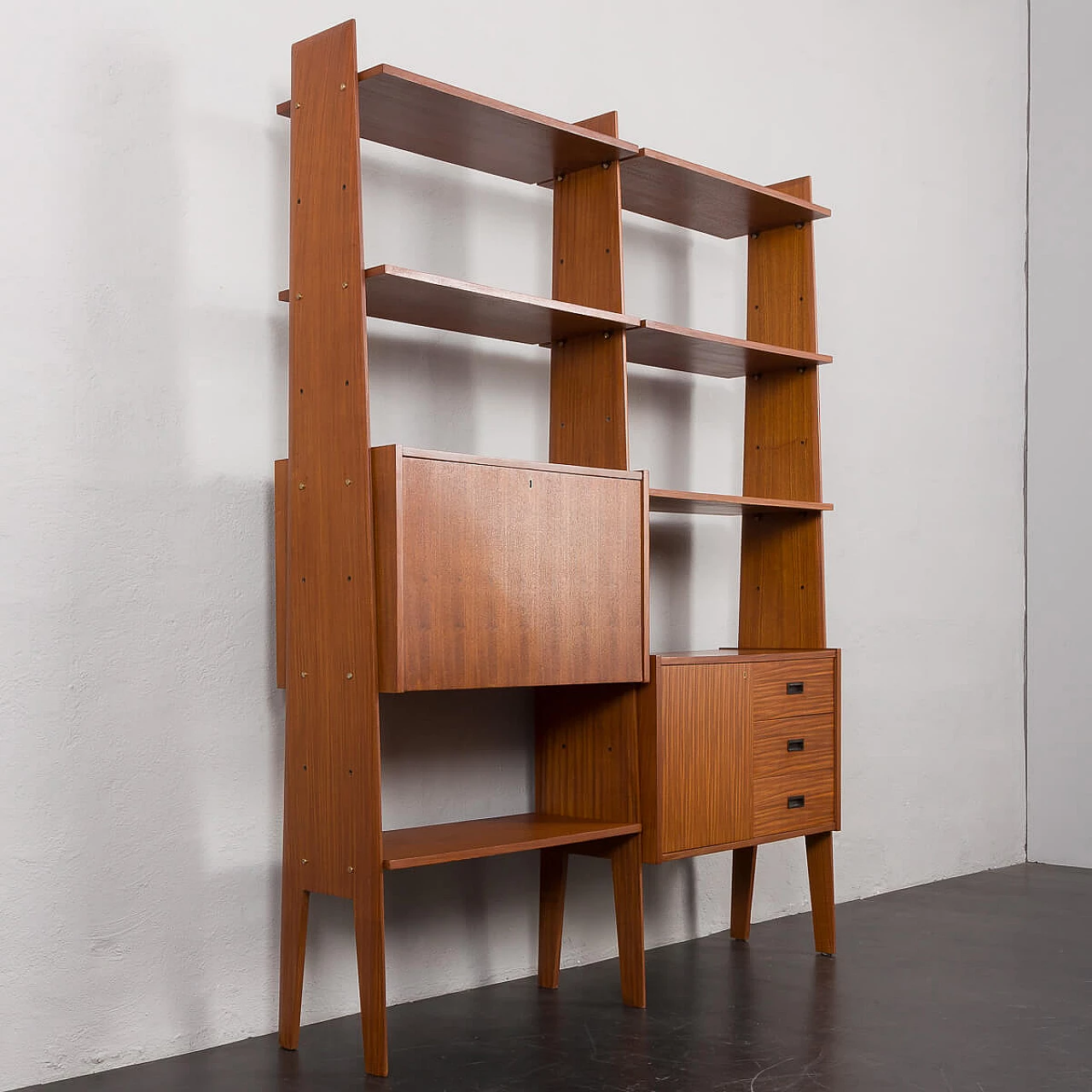 Mahogany and teak bookcase with flap compartment, 1970s 18