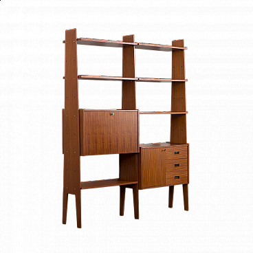 Mahogany and teak bookcase with flap compartment, 1970s