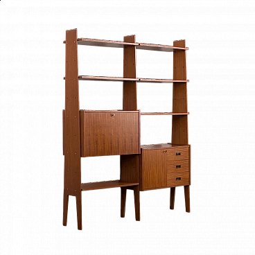 Mahogany and teak bookcase with flap compartment, 1970s