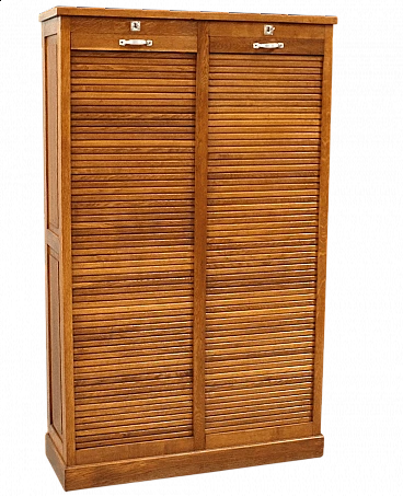 Oak double shutter filing cabinet, early 20th century