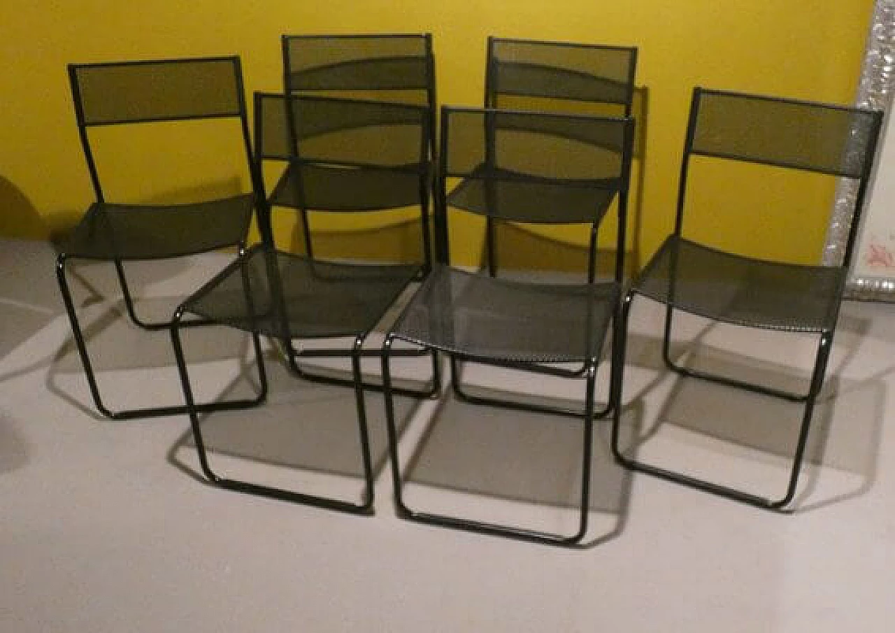 6 Chairs in black varnished metal by Fly Line, 1980s 1