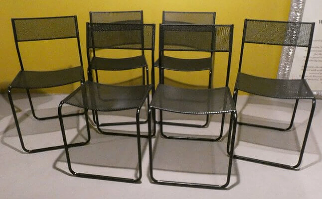 6 Chairs in black varnished metal by Fly Line, 1980s 17