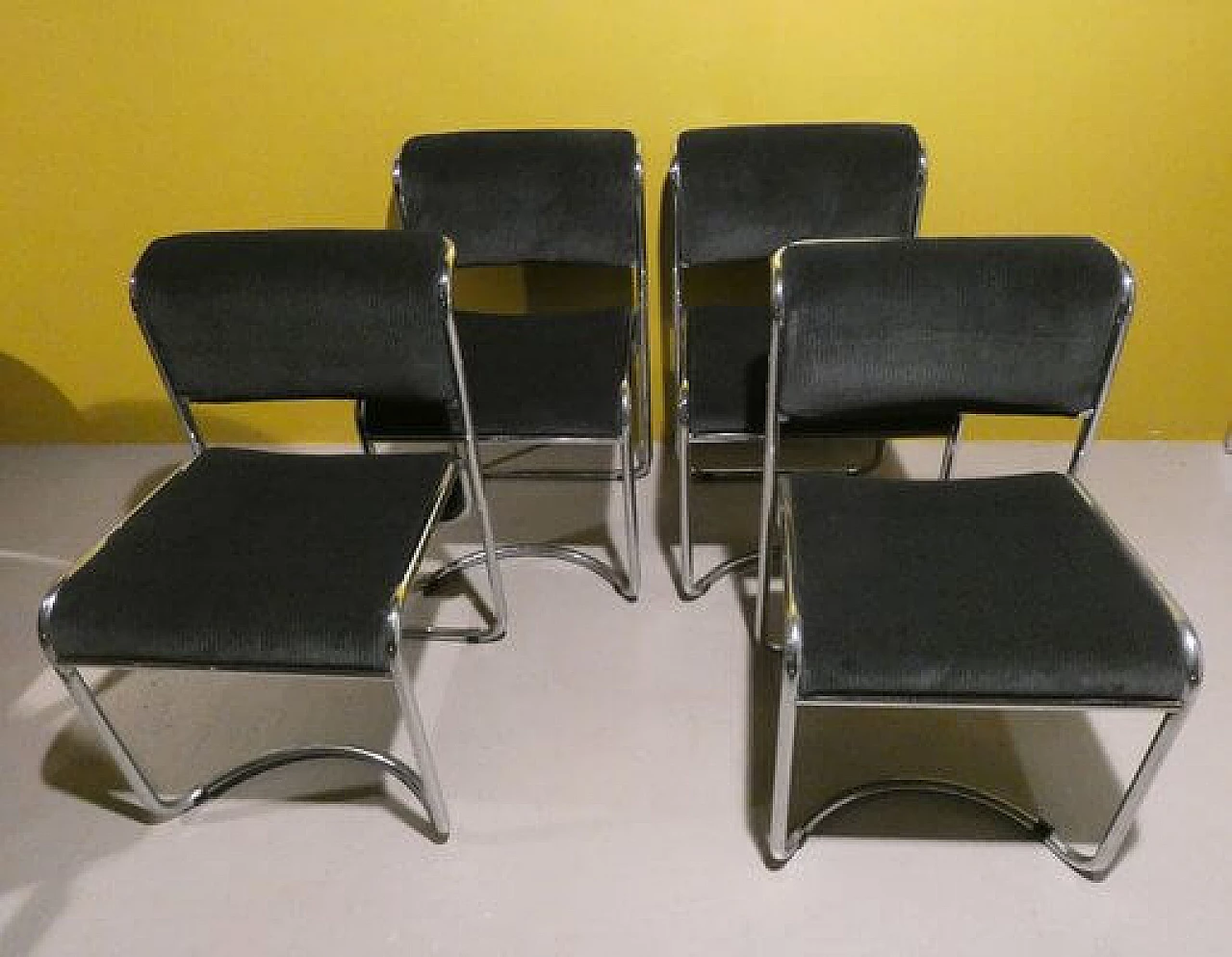 4 Chairs in steel and gray corduroy, 1970s 1