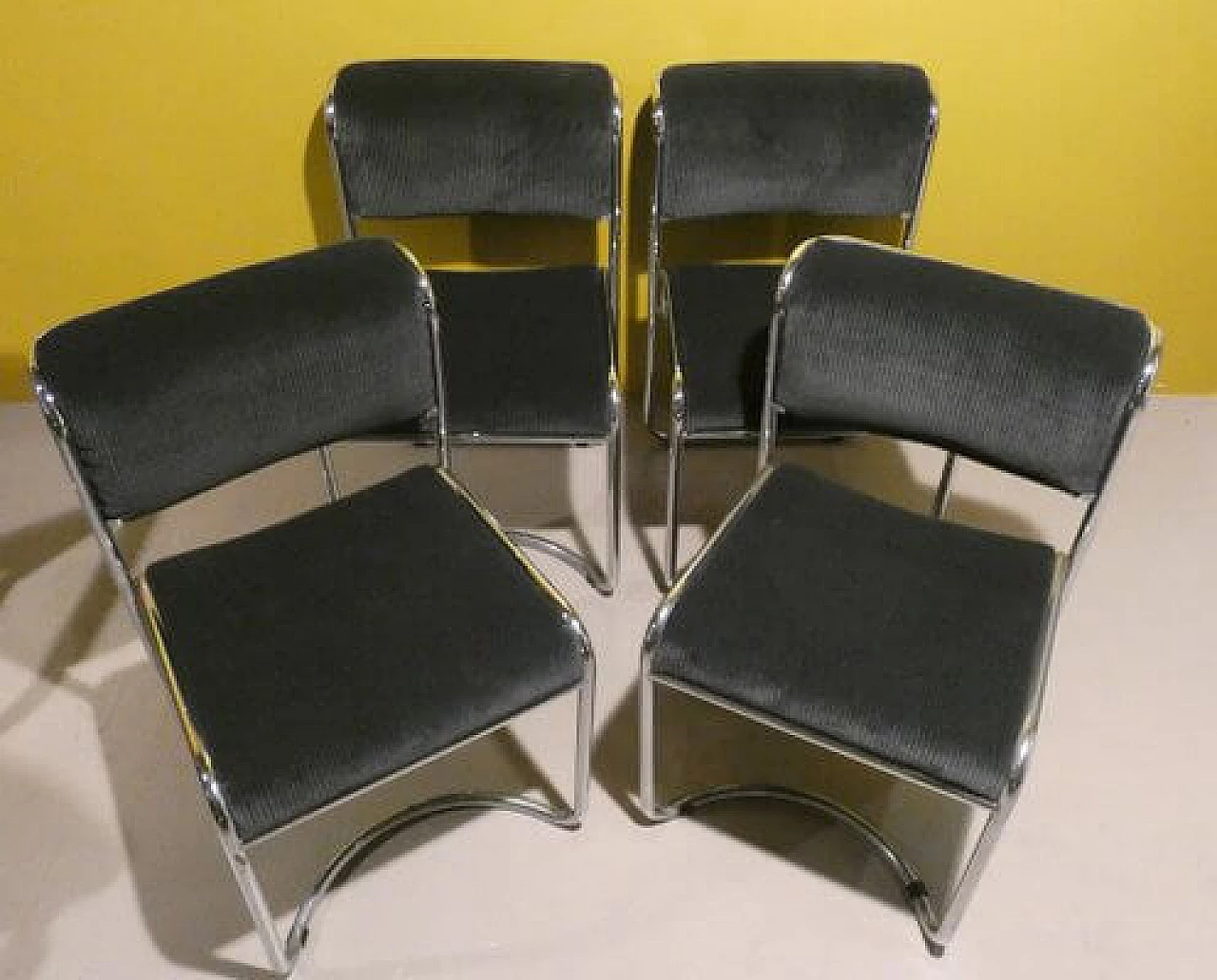 4 Chairs in steel and gray corduroy, 1970s 2