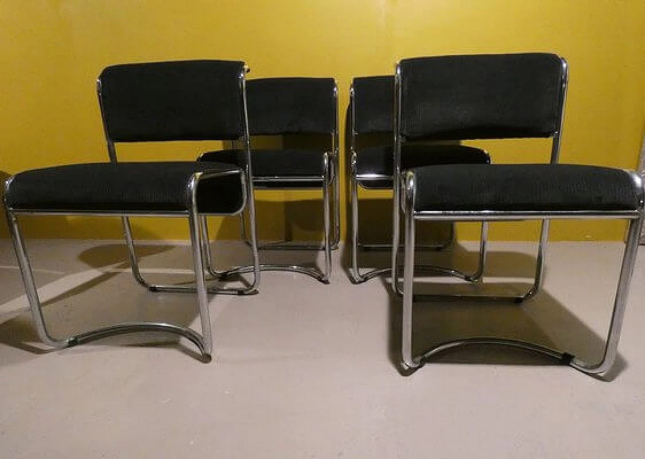 4 Chairs in steel and gray corduroy, 1970s 3