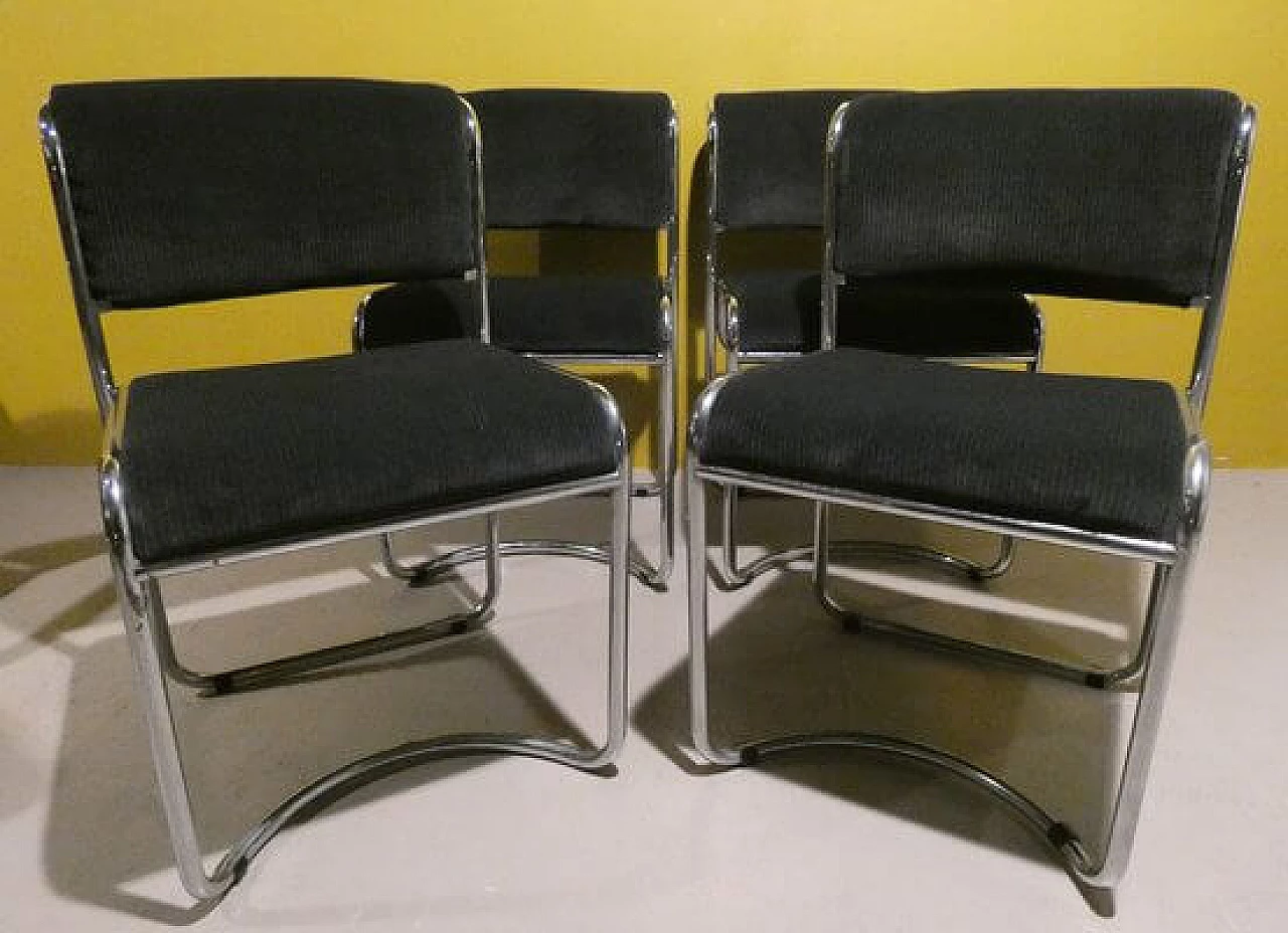 4 Chairs in steel and gray corduroy, 1970s 4