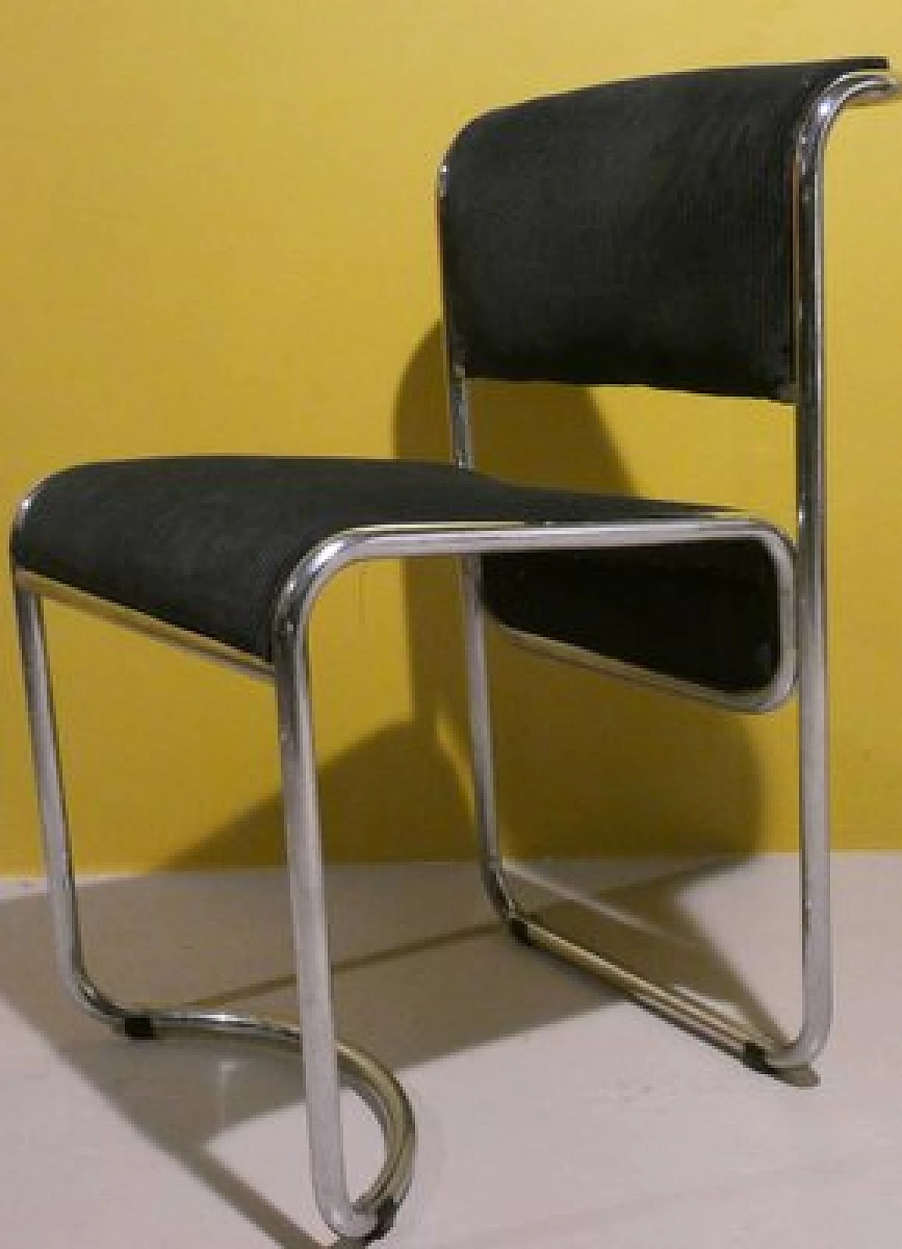 4 Chairs in steel and gray corduroy, 1970s 5