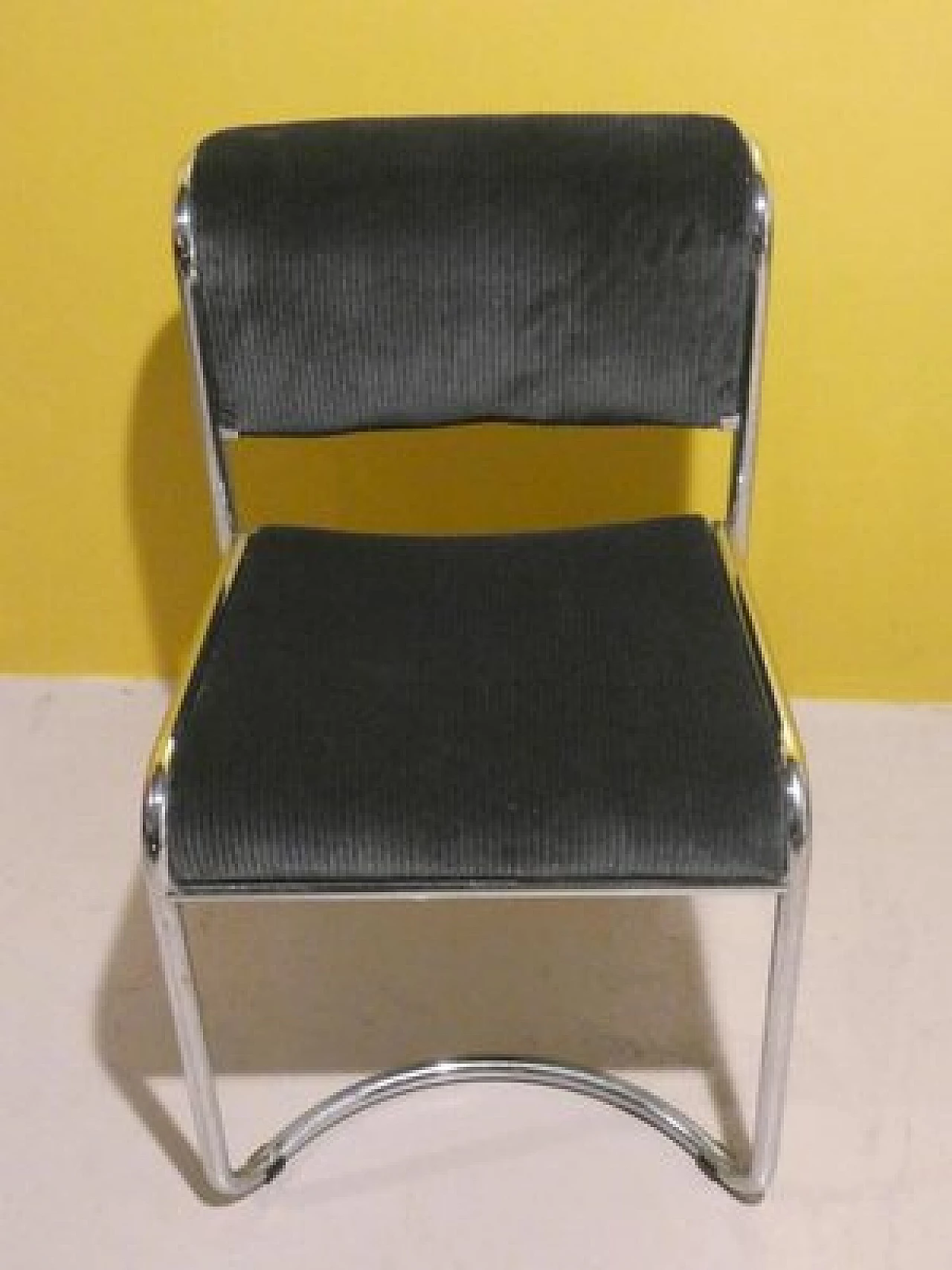 4 Chairs in steel and gray corduroy, 1970s 11