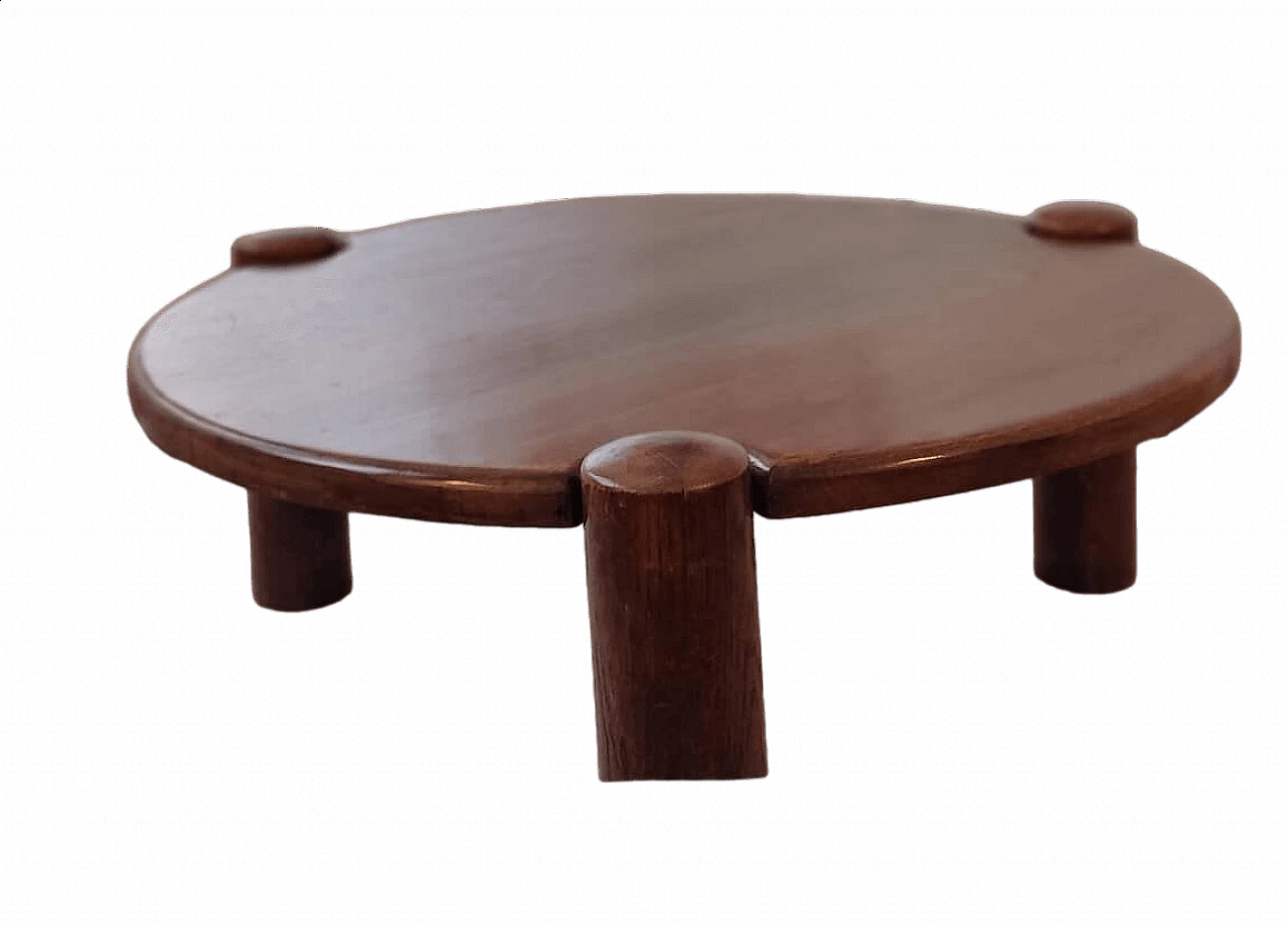 Tavolino circolare treppiede in rovere, anni '60 13