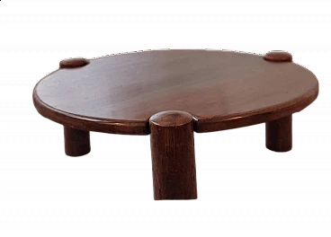 Round oak tripod coffee table, 1960s