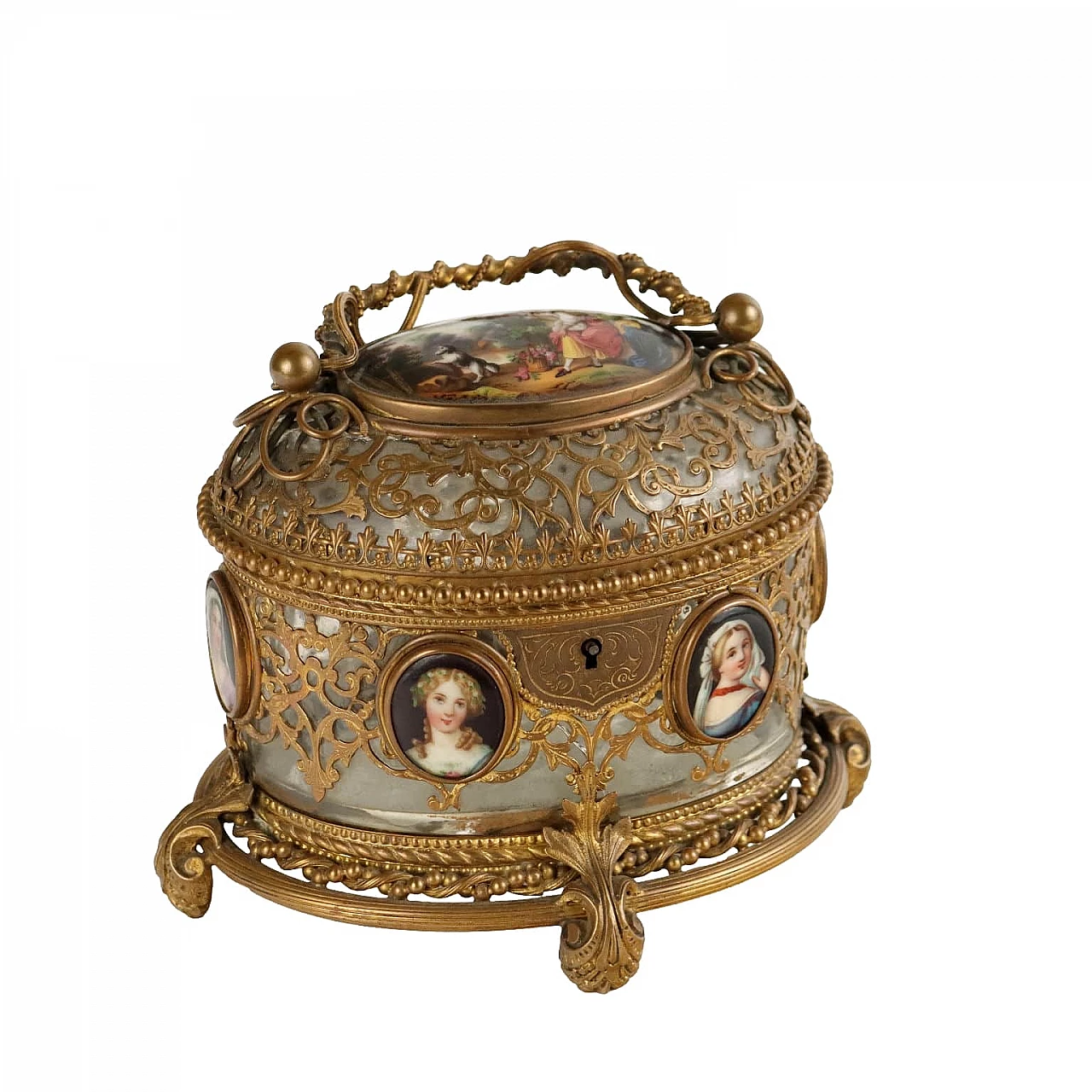 Bronze and glass jewellery box with painted porcelain, mid-19th century 1