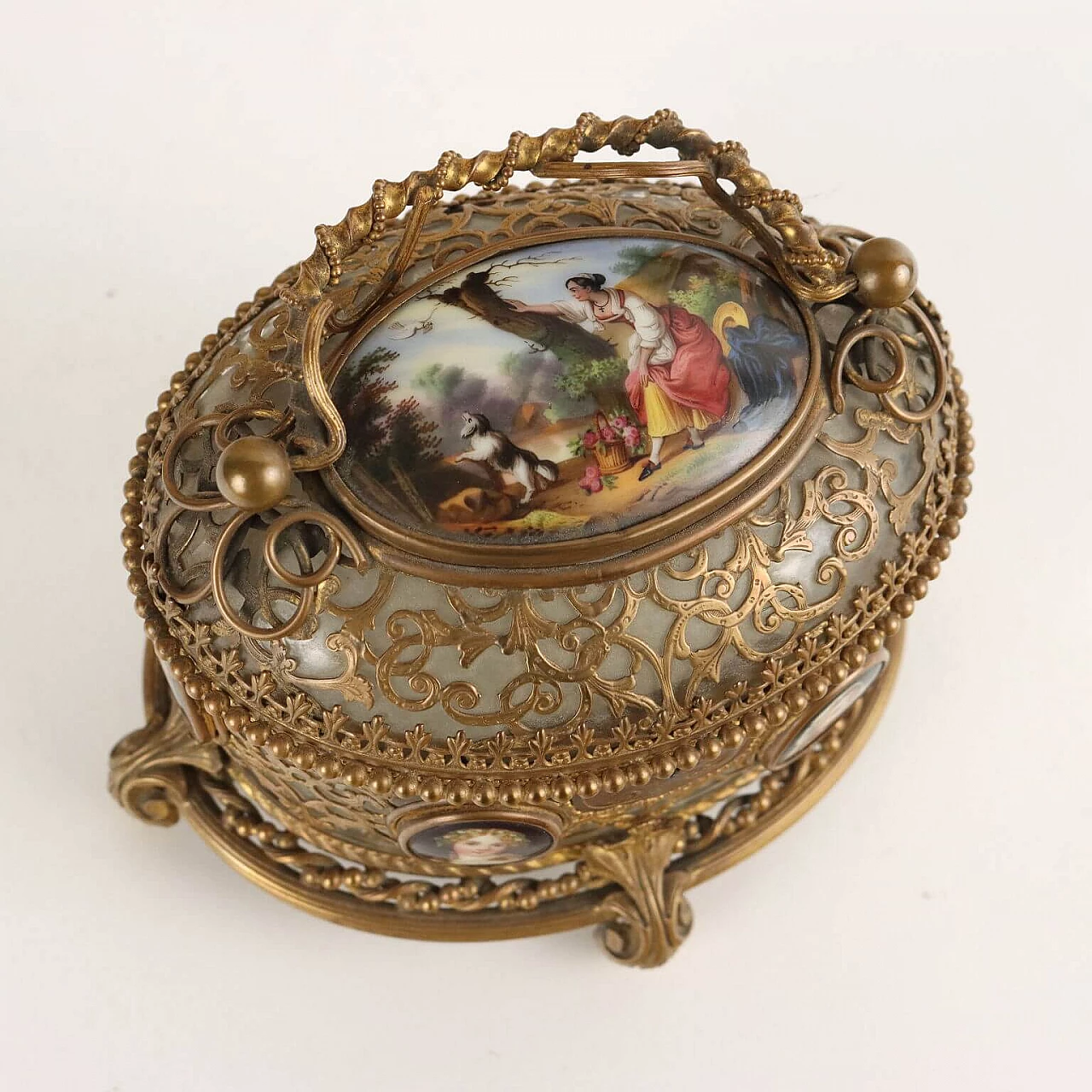 Bronze and glass jewellery box with painted porcelain, mid-19th century 8