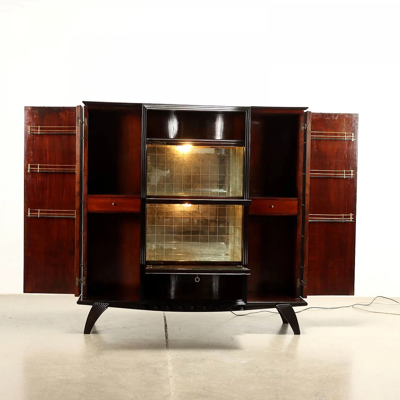 Bar cabinet in walnut veneer and ebony-stained solid wood, 1950s 5