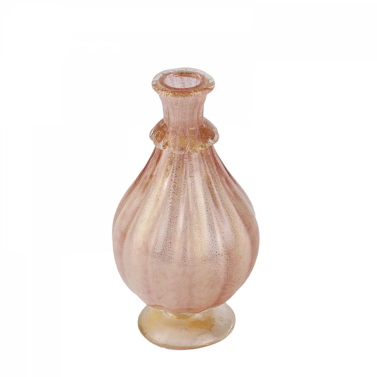 Bottiglia in vetro rosa con inclusioni dorate di Seguso, anni '50 1