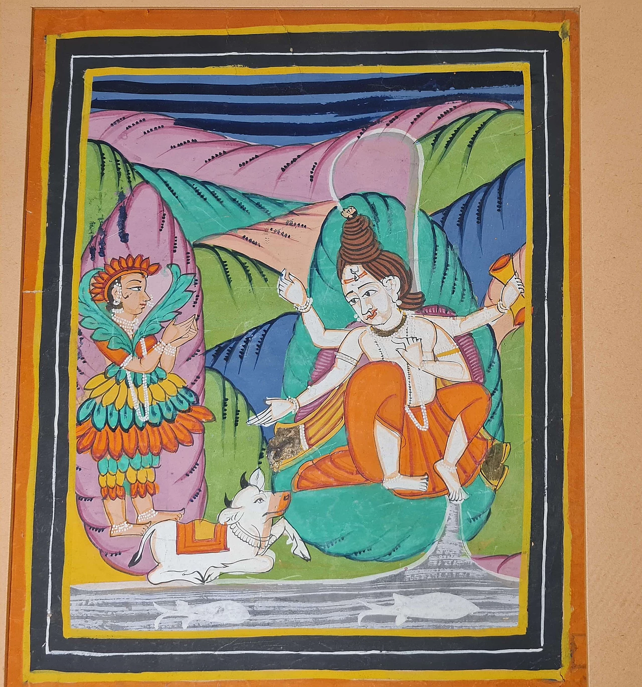 Dipinto a guazzo raffigurante divinità indiana, fine '800 1