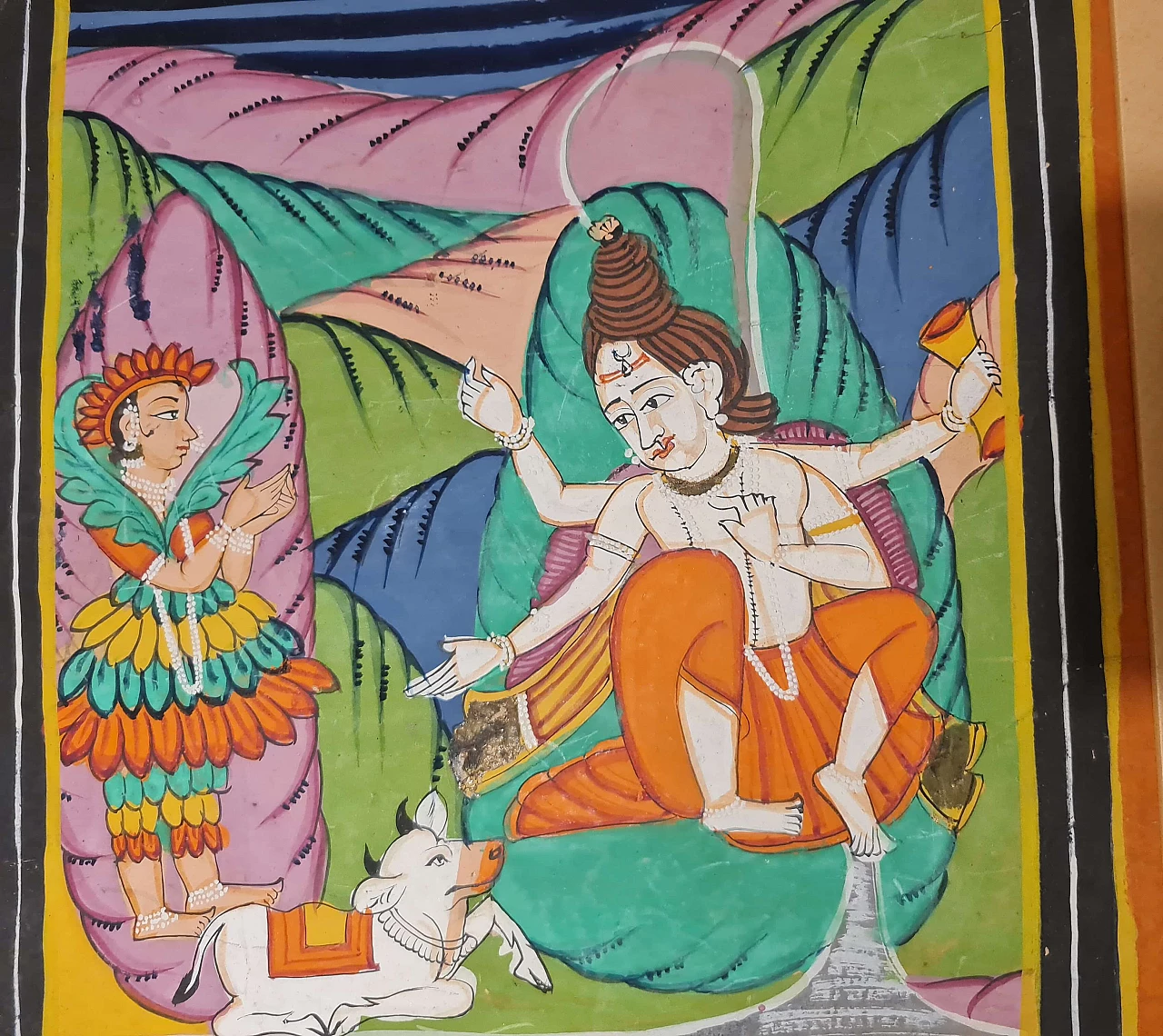 Dipinto a guazzo raffigurante divinità indiana, fine '800 3
