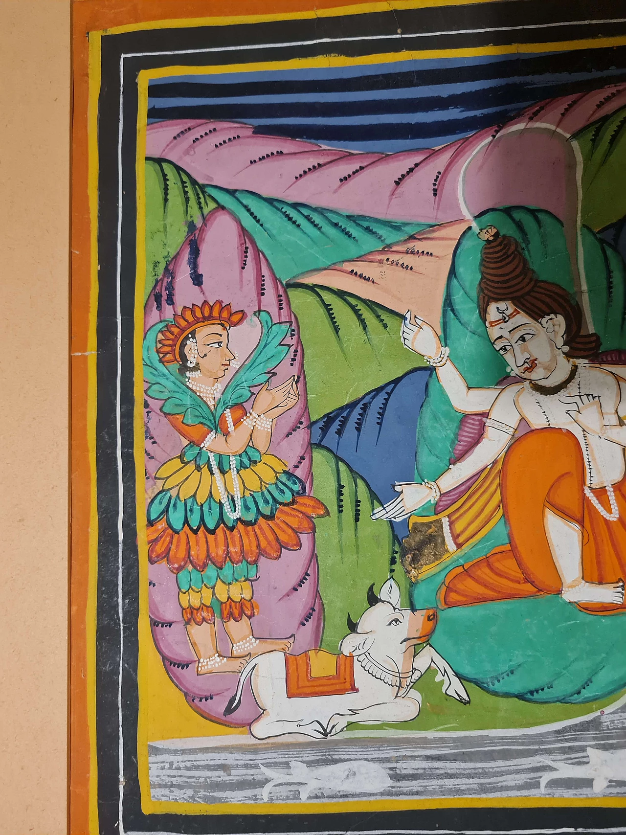 Dipinto a guazzo raffigurante divinità indiana, fine '800 4