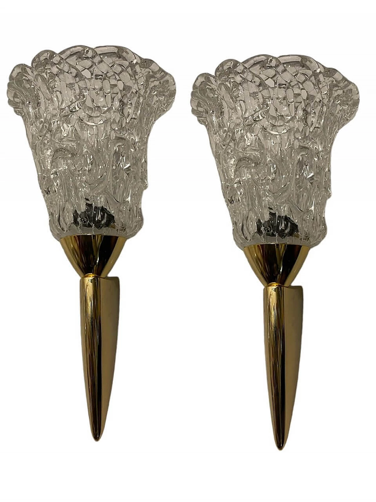 Pair of Murano glass and brass wall lights, 1980s 1