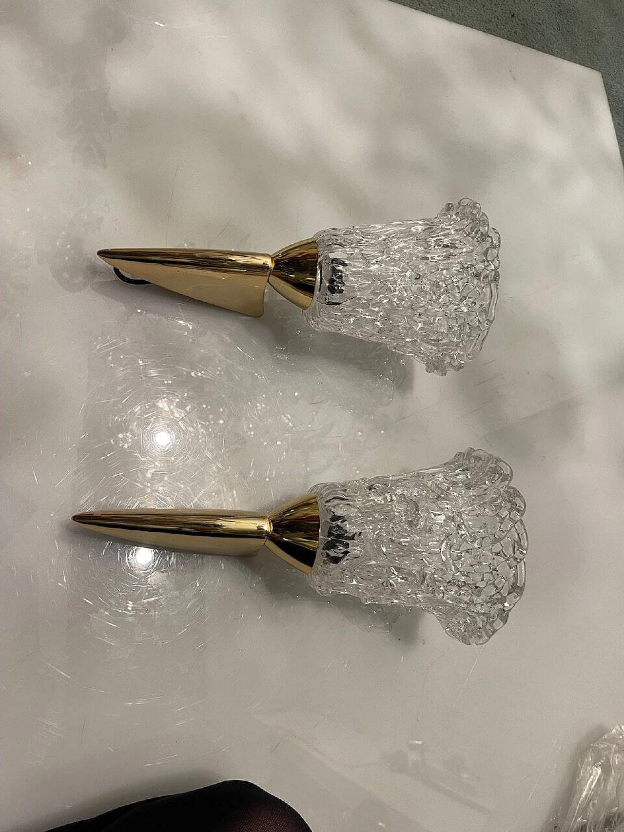 Pair of Murano glass and brass wall lights, 1980s 2