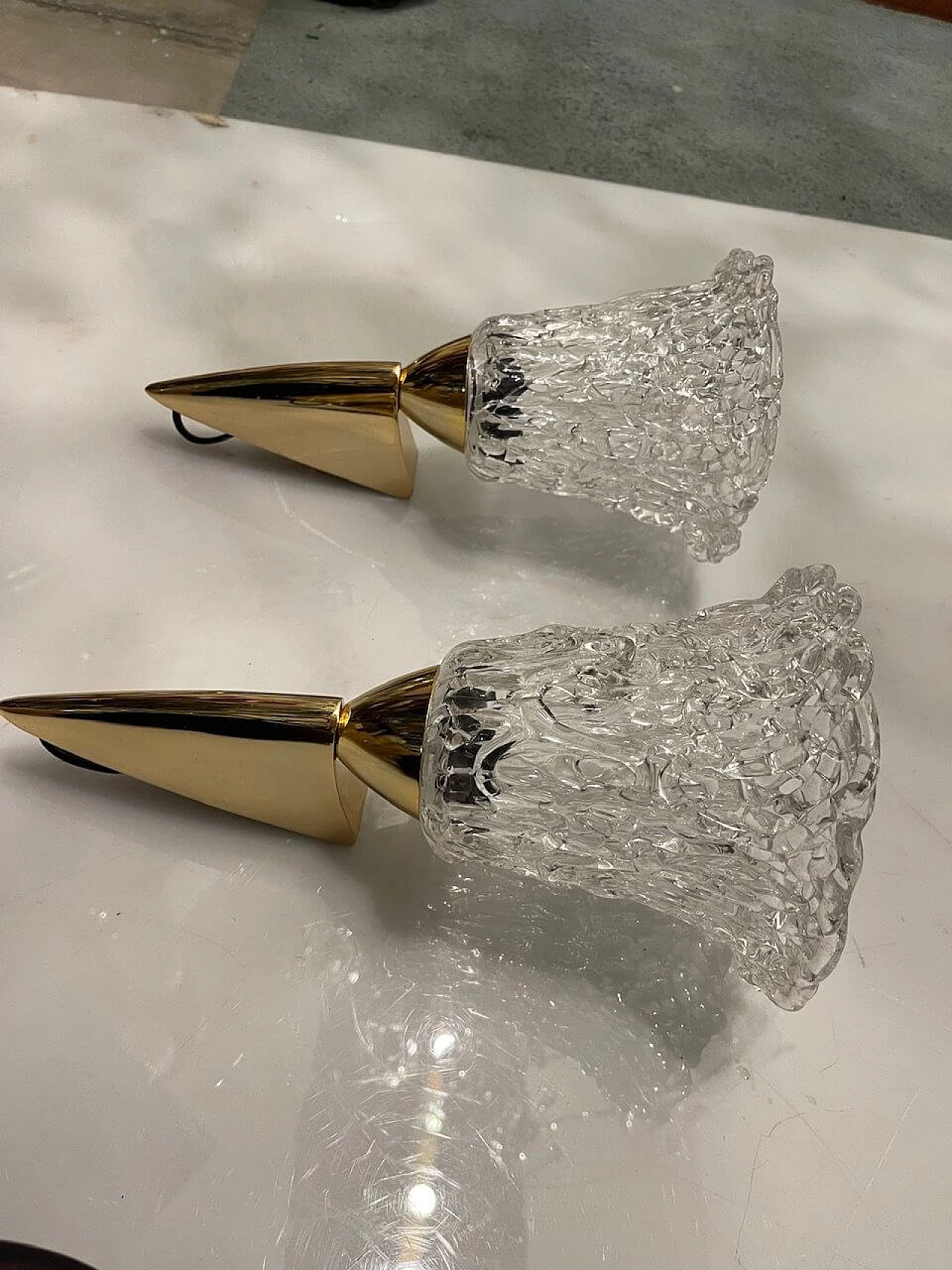 Pair of Murano glass and brass wall lights, 1980s 4