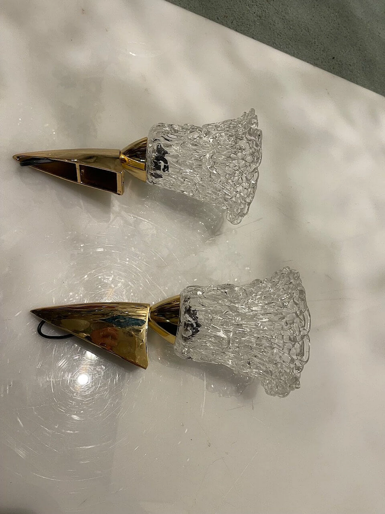 Pair of Murano glass and brass wall lights, 1980s 5