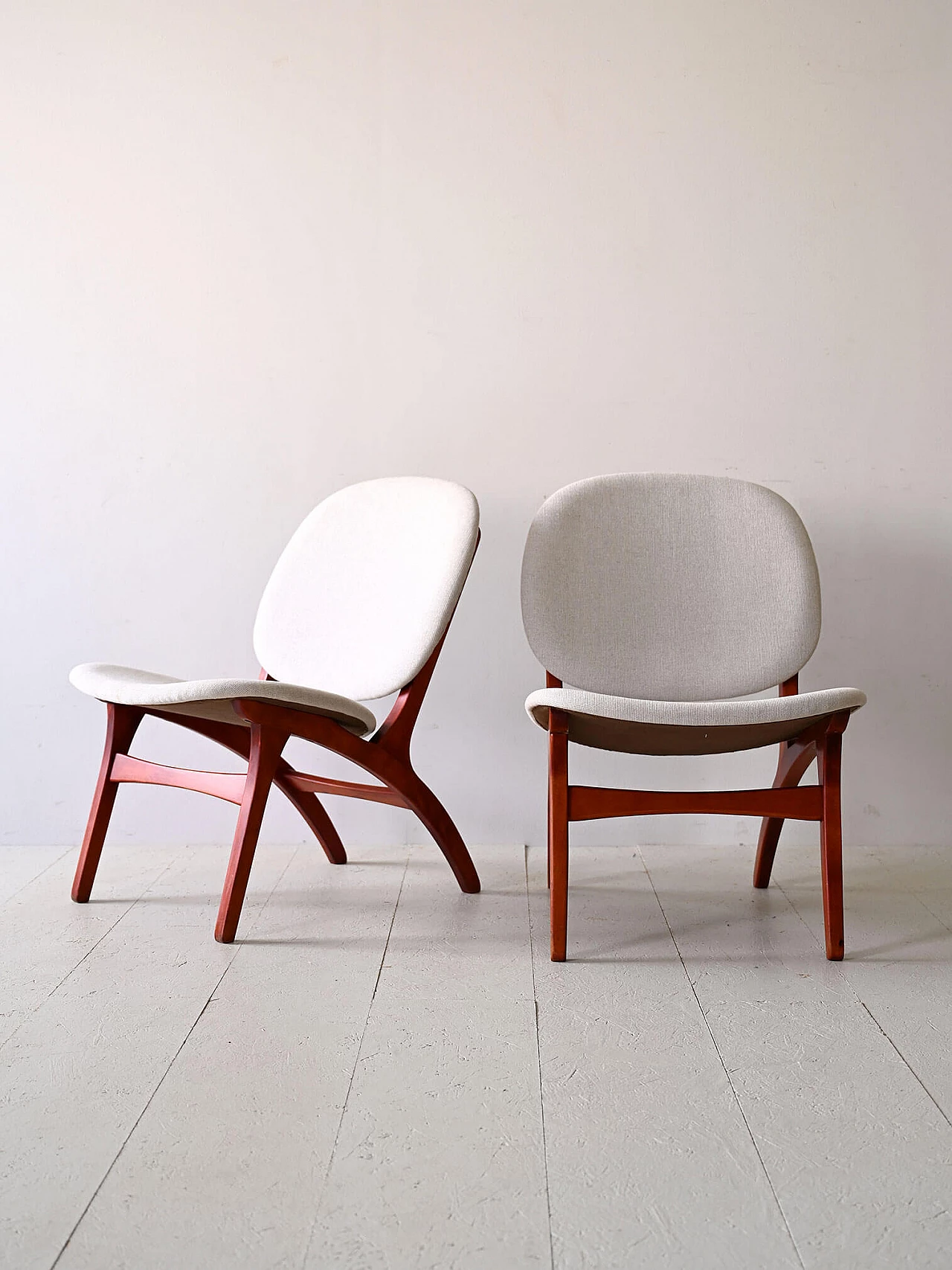 Pair of wood and fabric armchairs by Carl Edward Matthes, 1950s 1