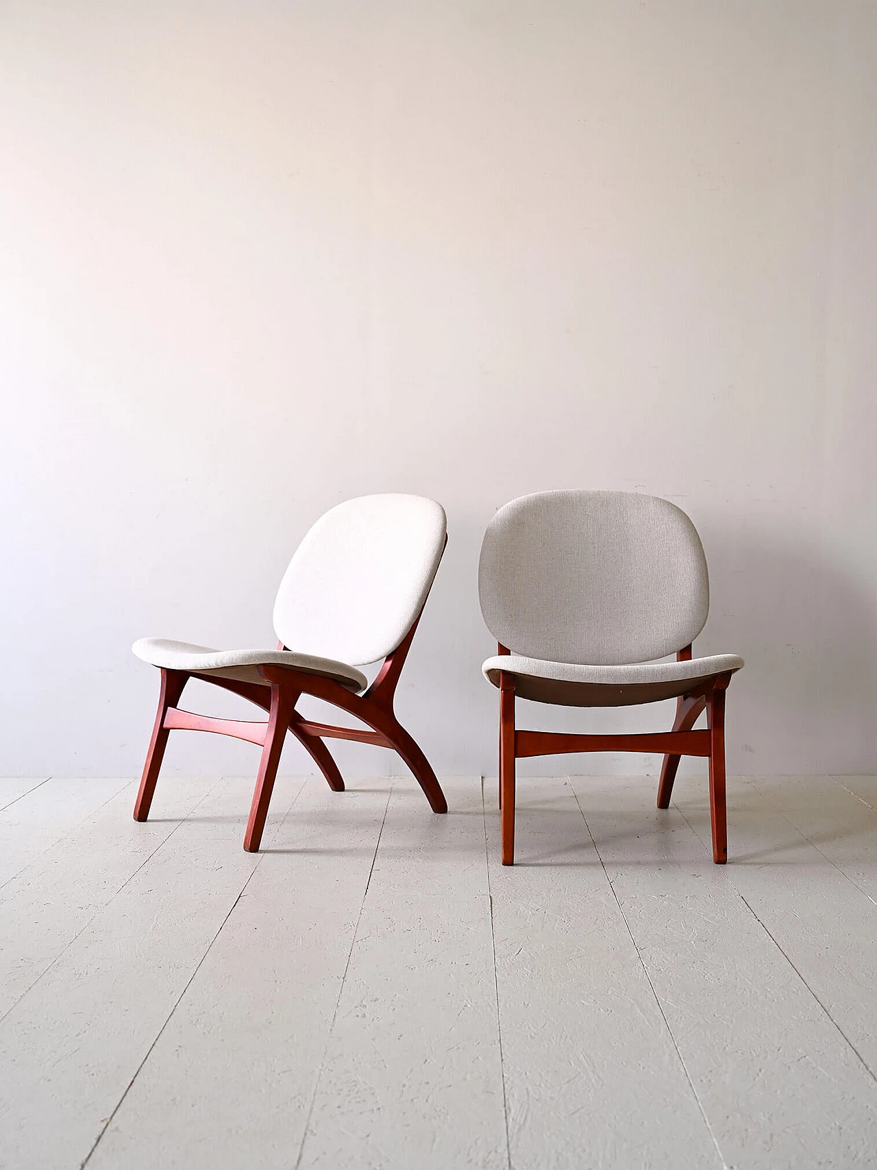 Pair of wood and fabric armchairs by Carl Edward Matthes, 1950s 2