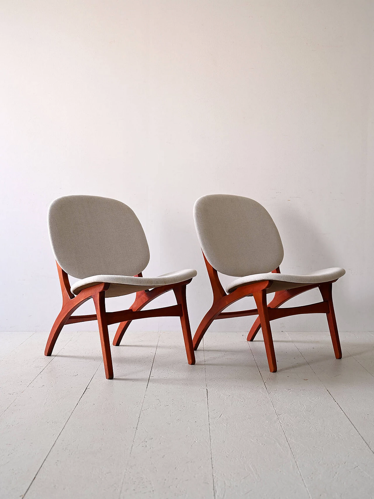 Pair of wood and fabric armchairs by Carl Edward Matthes, 1950s 3
