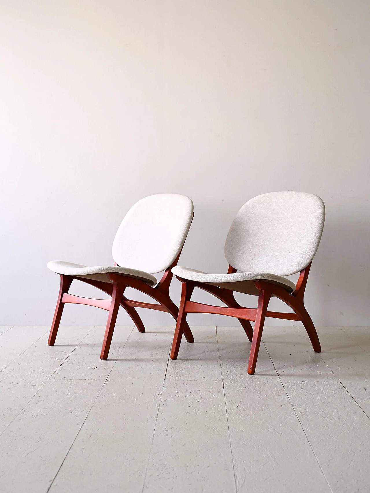 Pair of wood and fabric armchairs by Carl Edward Matthes, 1950s 5