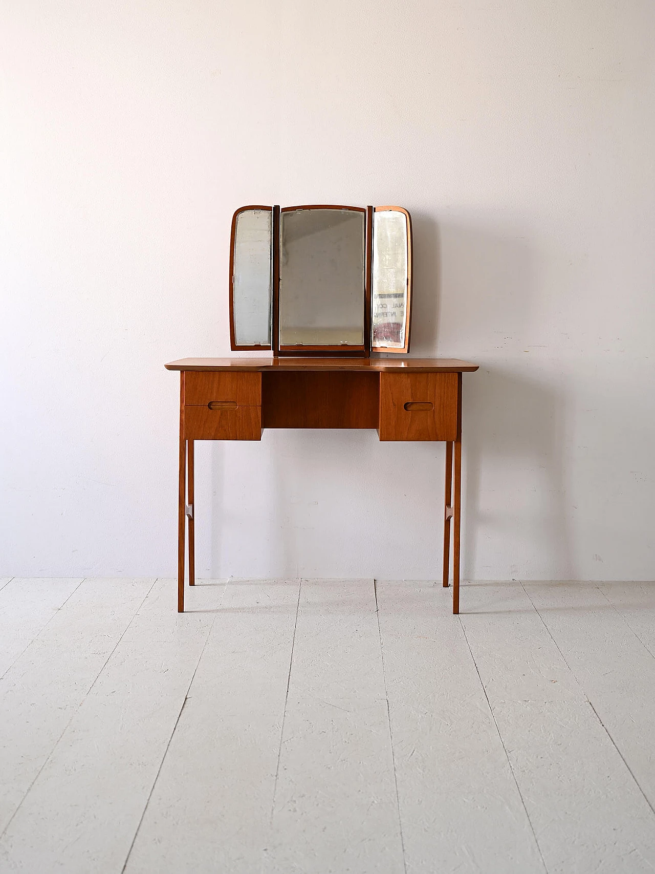 Scandinavian wood vanity table with folding mirror, 1960s 1