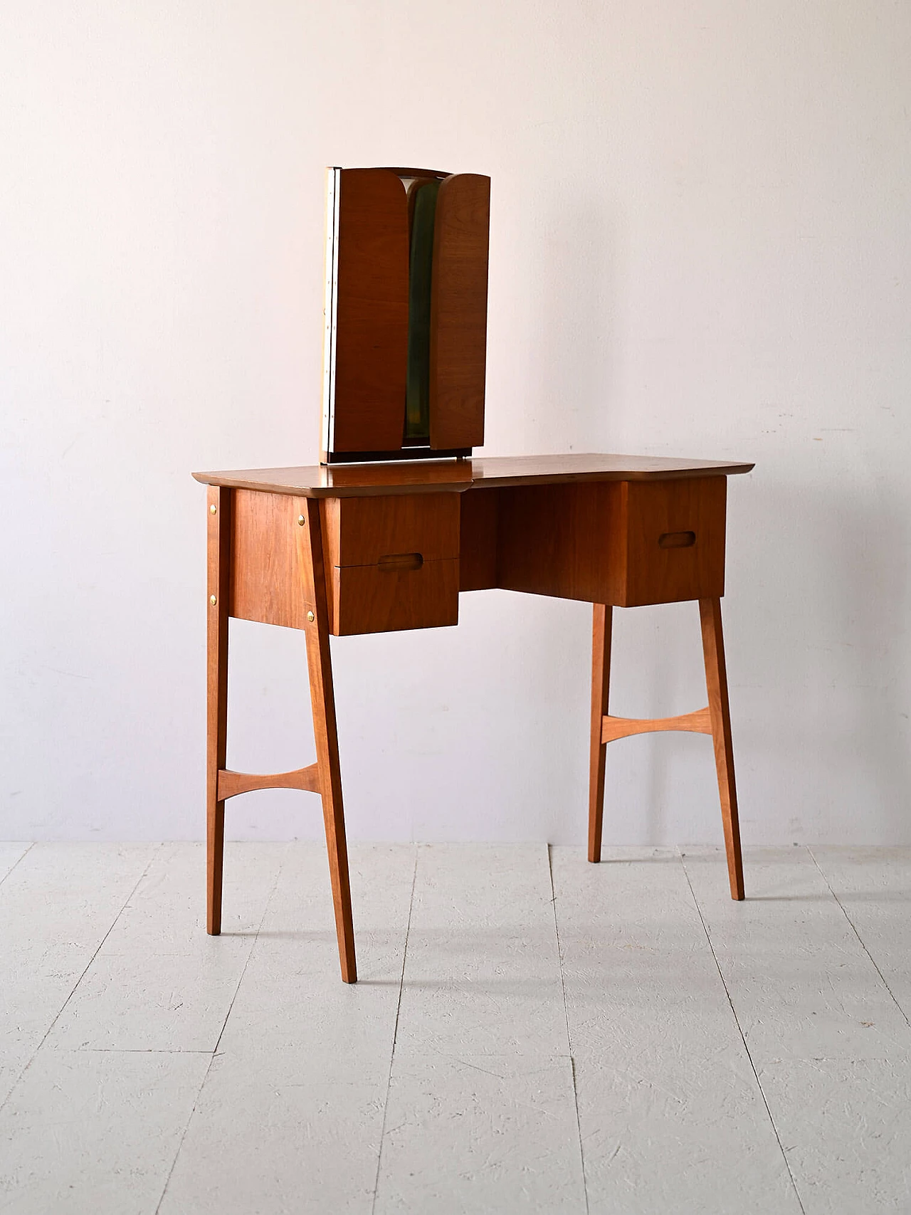 Scandinavian wood vanity table with folding mirror, 1960s 4