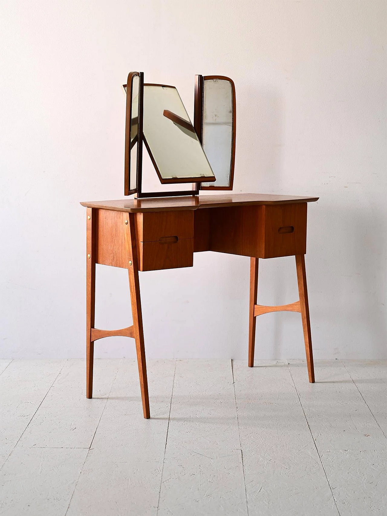 Scandinavian wood vanity table with folding mirror, 1960s 5