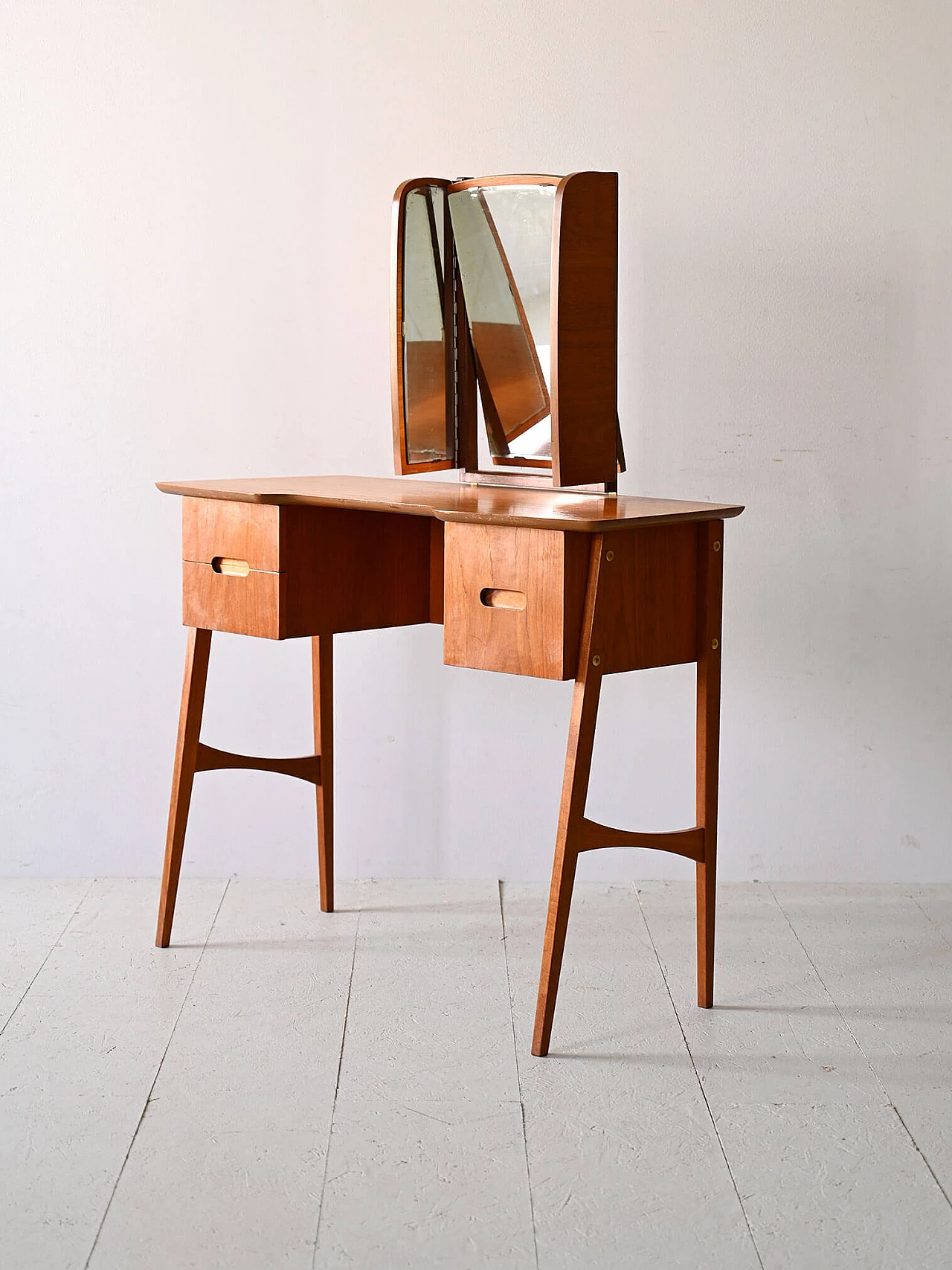 Scandinavian wood vanity table with folding mirror, 1960s 6