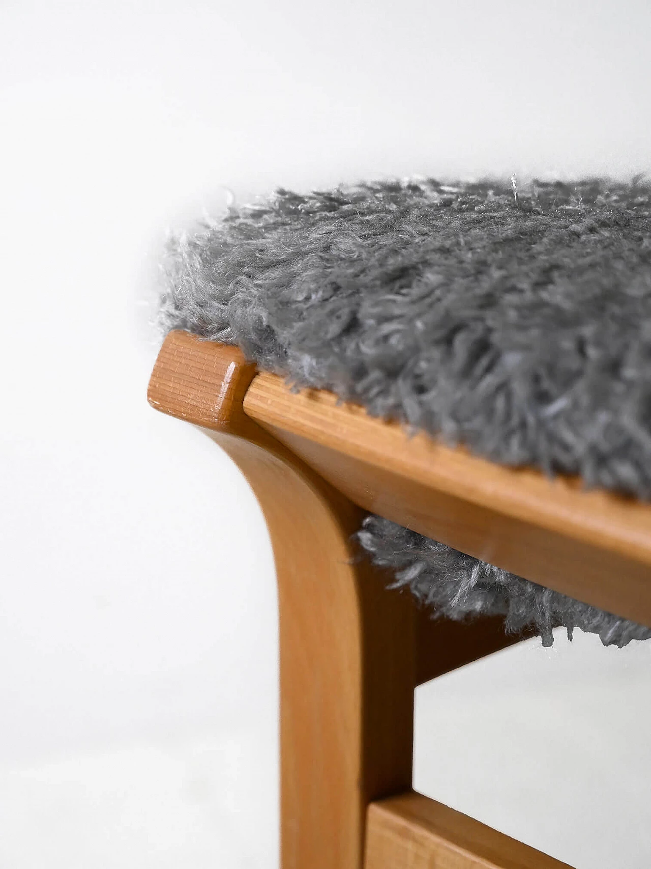 Pair of Scandinavian wood and long pile fabric stools, 1960s 6
