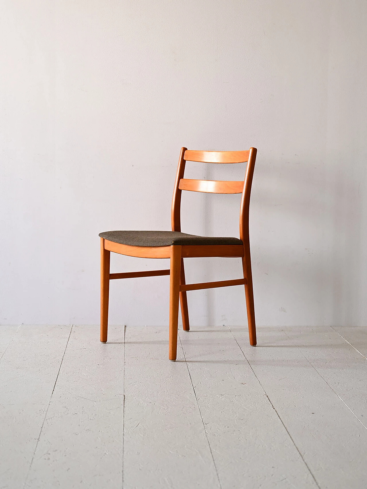 Nordic wooden chair with velvet seat, 1960s 1