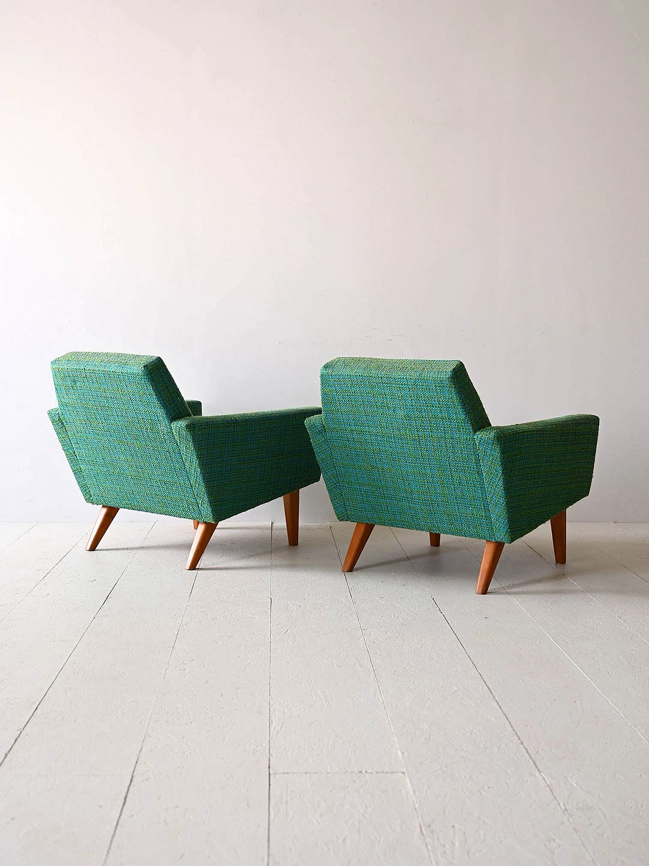 Pair of teak and green fabric armchairs, 1960s 4