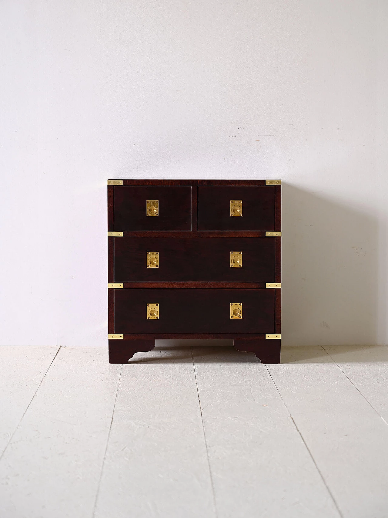 Scandinavian mahogany chest of drawers with gilded metal details, 1960s 1
