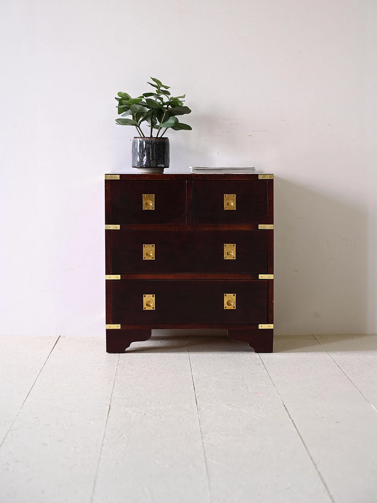 Scandinavian mahogany chest of drawers with gilded metal details, 1960s 2