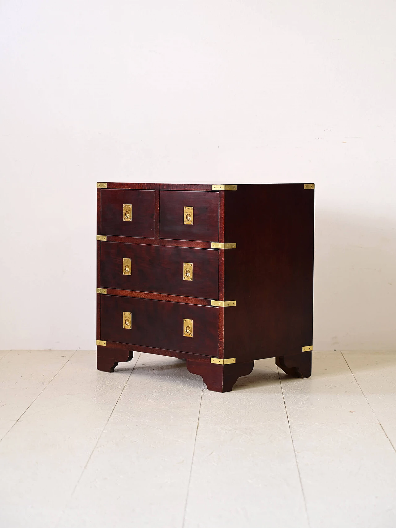 Scandinavian mahogany chest of drawers with gilded metal details, 1960s 4